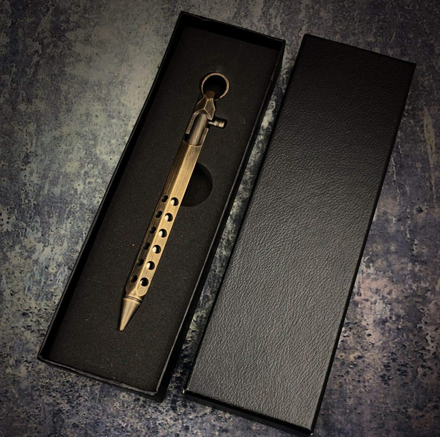 EKLOEN Six-Edge Solid Brass Pen, Bolt Action Pen EDC Pocket Pen Signature Pen Pocket Pen(Retro Black)