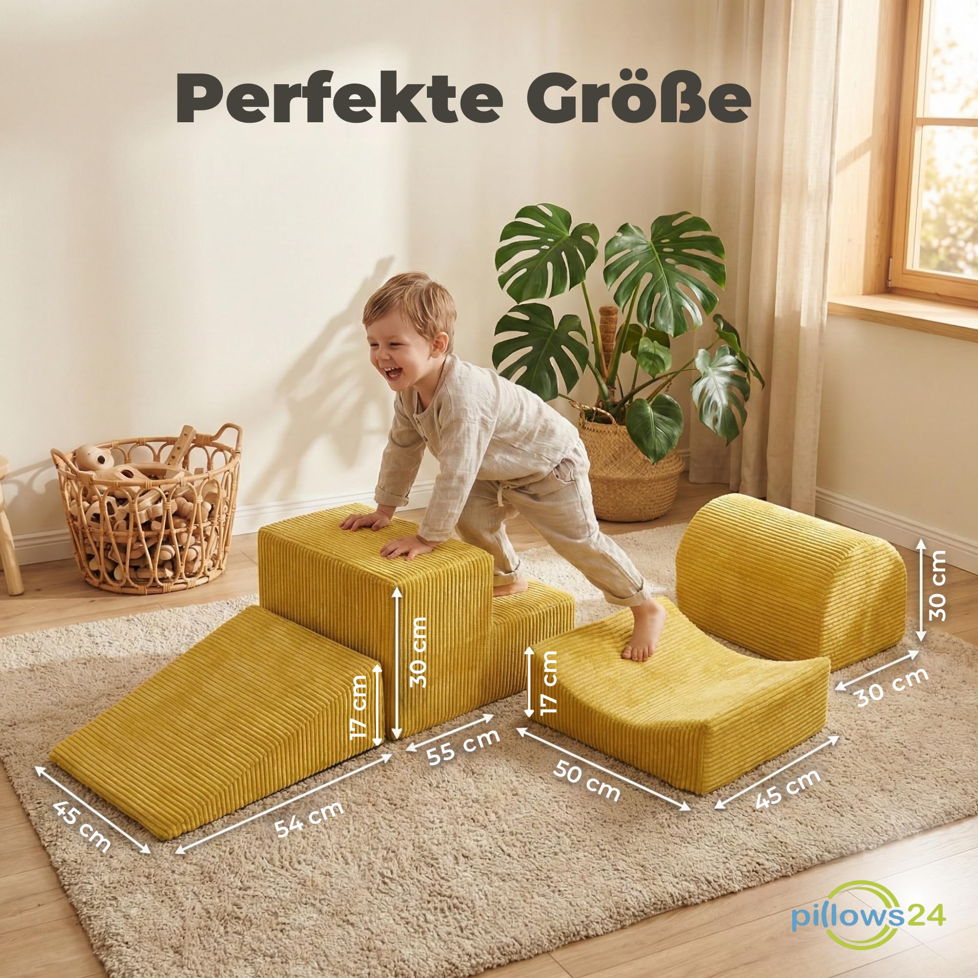 Schaumstoff Bausteine Kinder aus Cord | 4-teiliges Softbausteine Set zum Spielen & Klettern Baby | Schaumstoffbausteine XXL für Motorik & Bewegung | Dunkelgrau