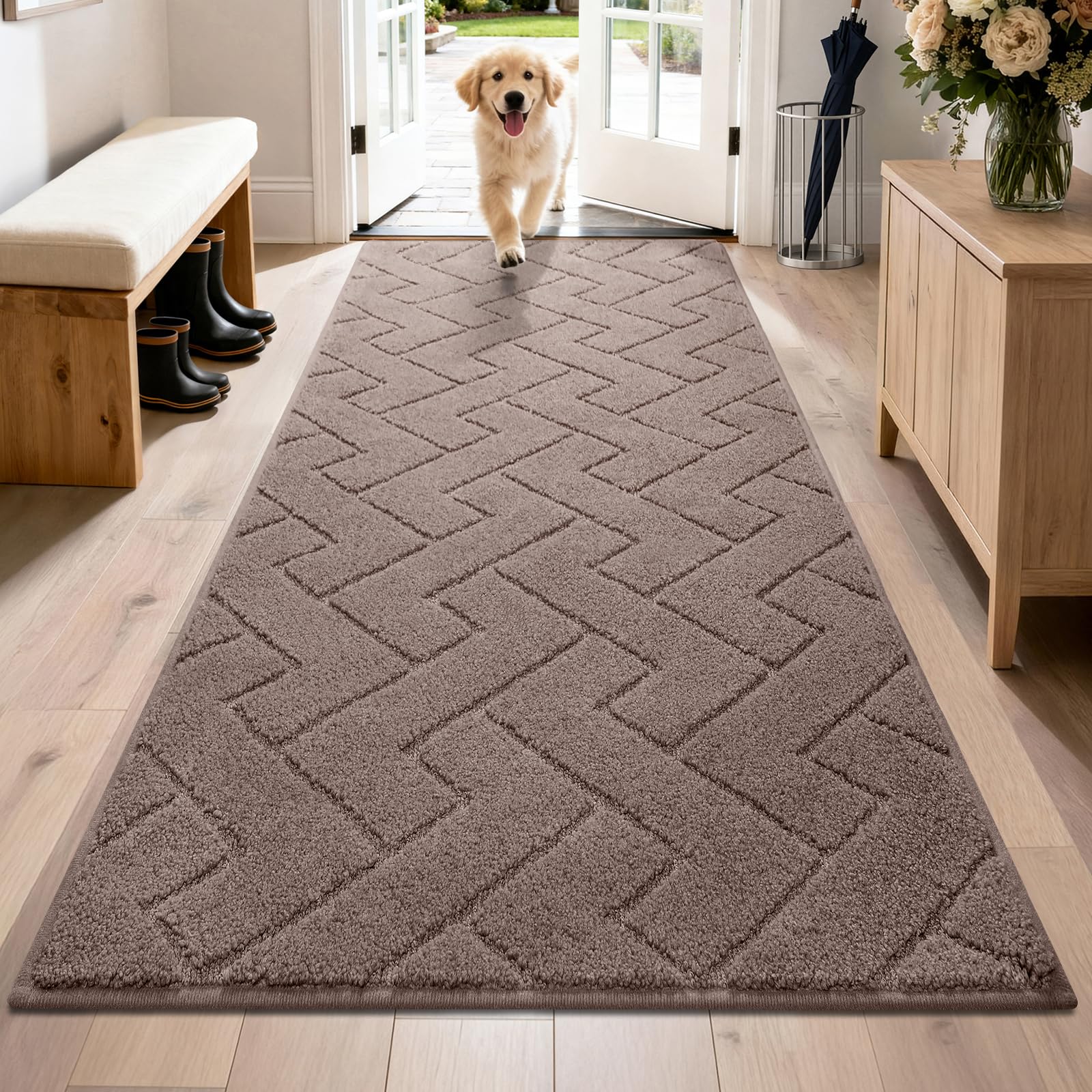 Tapis d'entrée grand format lavable pour garder la maison propre malgré les pattes humides