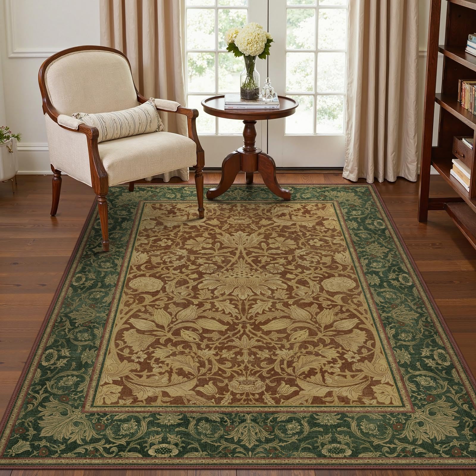 BEIMO Tapis Salon Vintage 160x230cm Lavable en Machine Rug | AntidéRapant Poil Ras, pour Chambre Salle a Manger Descente de Lit Bureau, Cuisine,Vert Olive et Marron