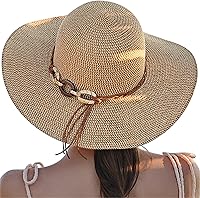 Tavaleu Women's Wide Brim Straw Beach Sun Hat - UV Protection, Foldable Packable, Adjustable Chin Strap Windproof Summer Hat