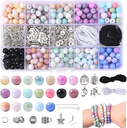 Fishdown 562 cuentas de cristal agrietadas de 0.315 pulgadas para hacer joyas, cuentas de piedra para hacer pulseras, kit de cuentas coloridas para