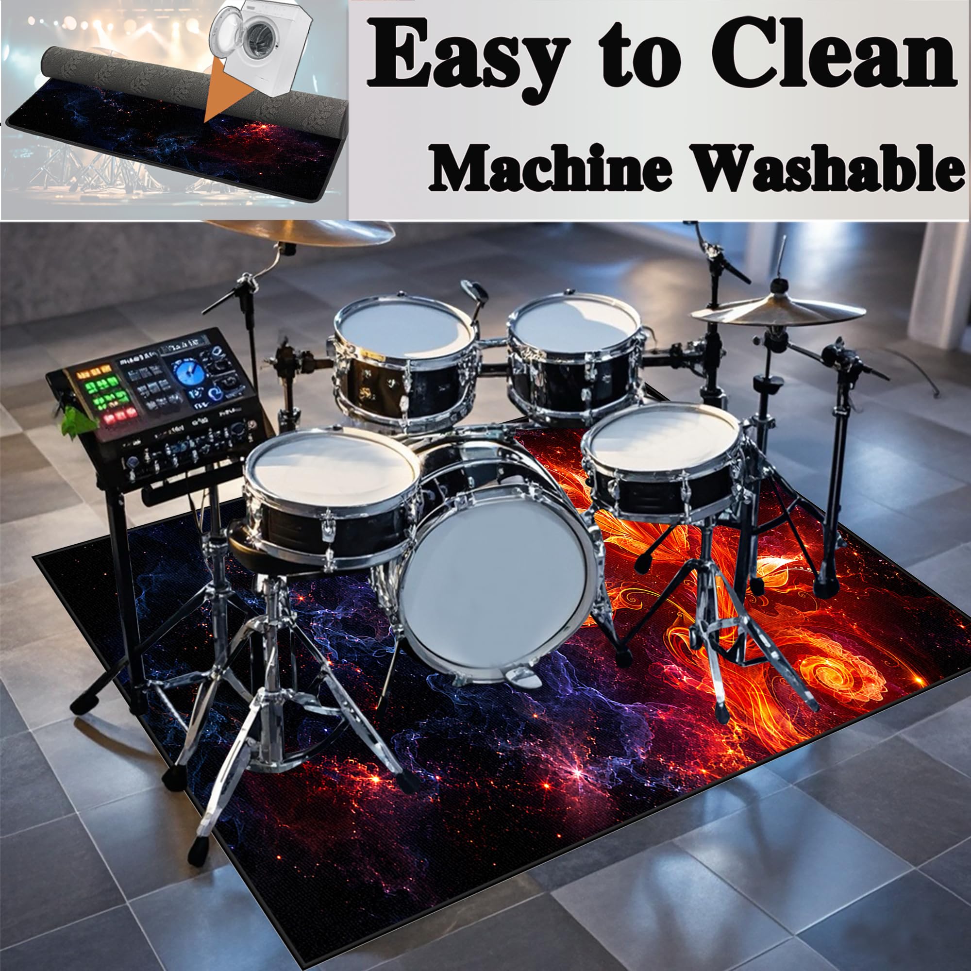 Tapis de Tambour Insonorisé, Tapis Batterie Electronique, Tapis antidérapants, Tapis Insonorisant pour Batterie électrique, Instruments de Musique Tapis de Sol, Accessoires de Batterie 180 x 140 cm