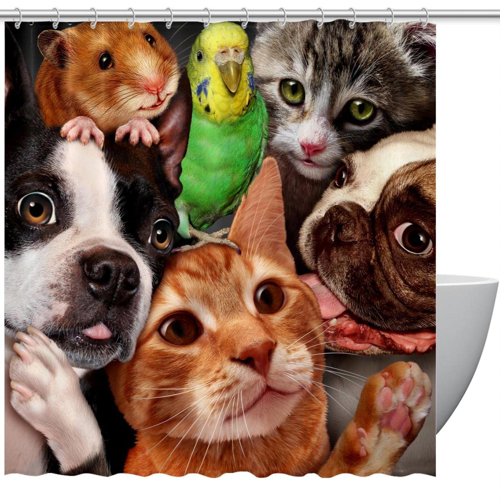 Rideau de douche motifs chiens et chats pour salle de bain familiale