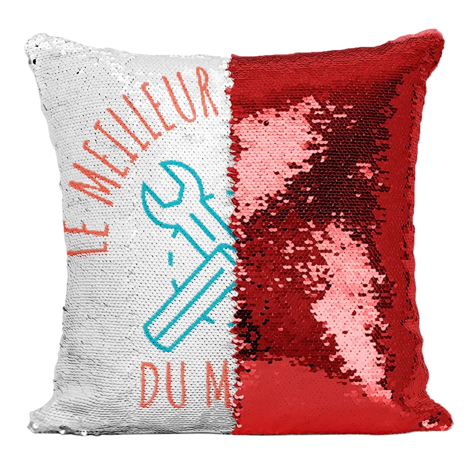 Coussin paillettes rouge idéal pour décorer un garage ou salon