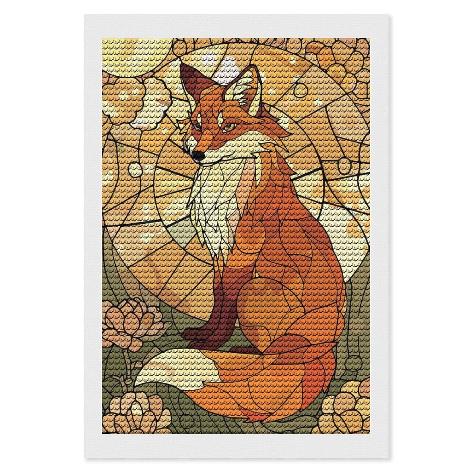 Junmoney Stained Glass Fox with Floral Background Diamond Painting Kit 8"x12", Easy Handmade Project, Cosy Home Accent, for Craft Lovers, Holiday Gift Idea