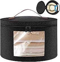 Round Hat Boxes with Lids, 43 x 26cm Soft Felt Hat Storage Box Dark Grey Hats Organiser, Foldable Travel Hats Boxes Storage with Transparent Window and Handle Zip for Storing Clothes, Toys