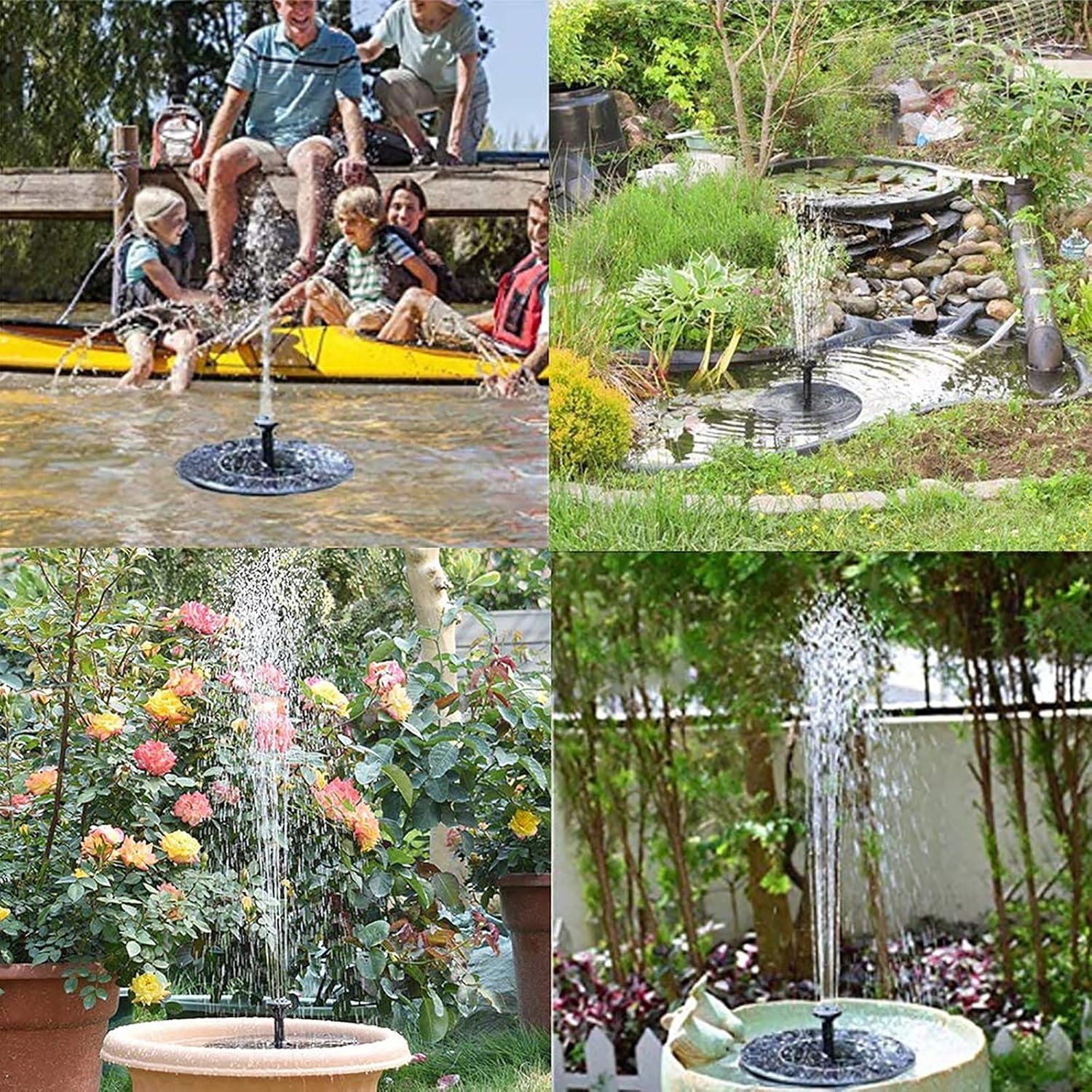 Round Solar Power Bird Bath Fountain 2.4W Solar Fountain Pump Floating Solar Water Fountain Kit with 4 Nozzles And 600mah Battery Backup Solar Fountain for Garden Fish Tank Patio-2.4w 18cm(7inch)