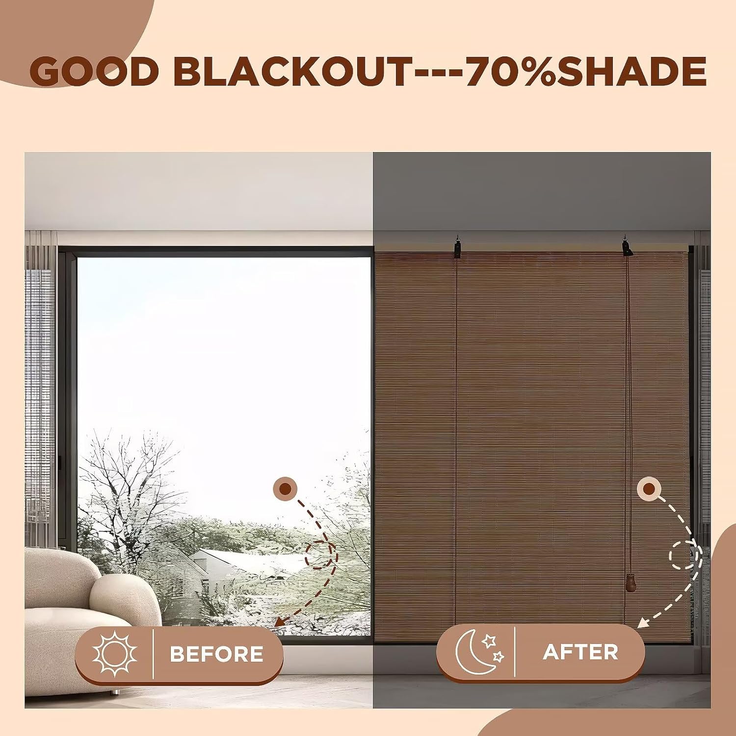 Bamboo Roller Shades Roman Shades for Window: Bamboo Blinds for Interior Windows and Outdoor Patio,Roll Up Blinds for Indoor Porch Light Filtering Sunshade,Easy to Install 40" W X 48" H