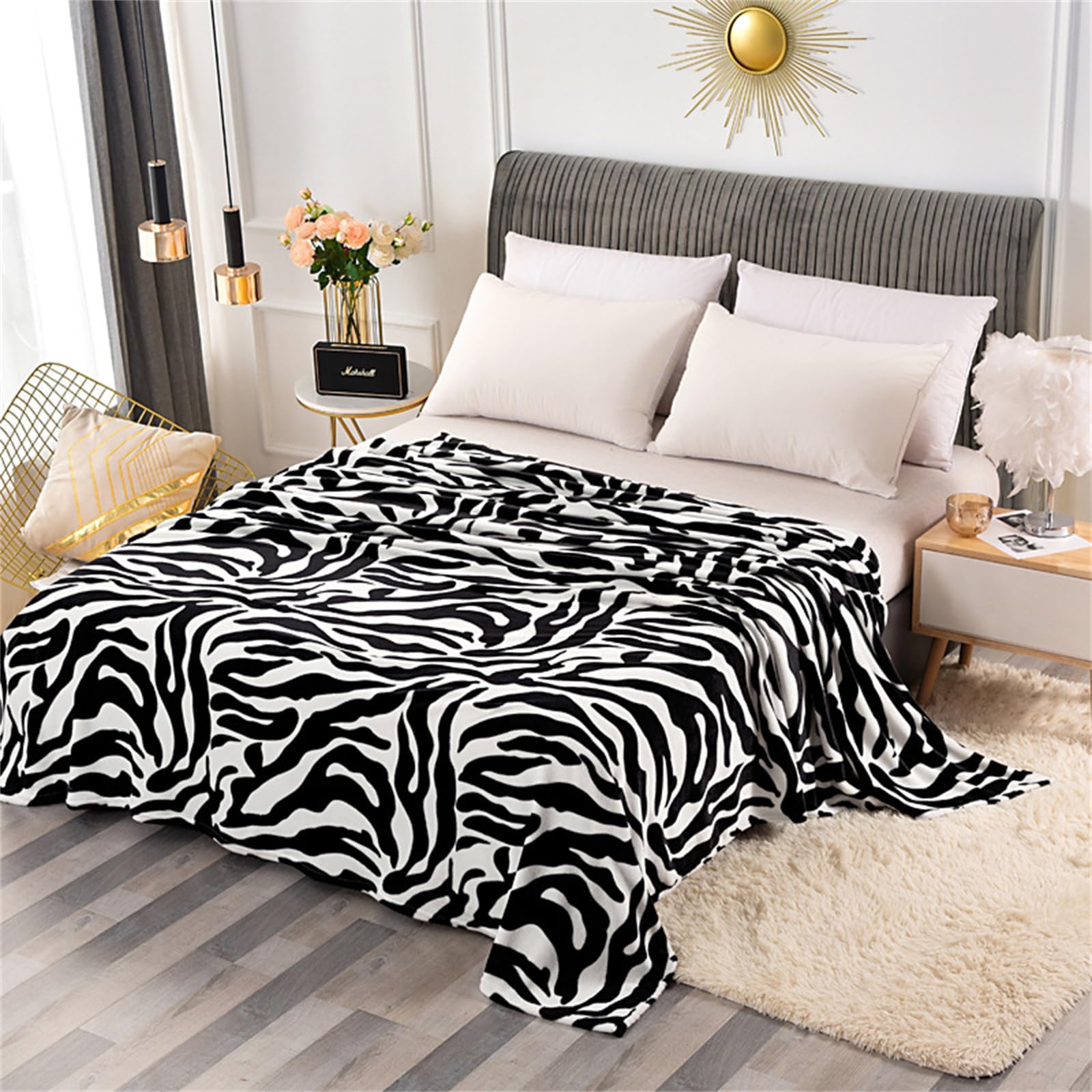 Highdi Manta para Sofá Extra Suave, Invierno Manta Polar Cálida Mullida Super Caliente Manta Cama para Adulto y Niño Sala de Estar (180x200CM,Estampado de Cebra)