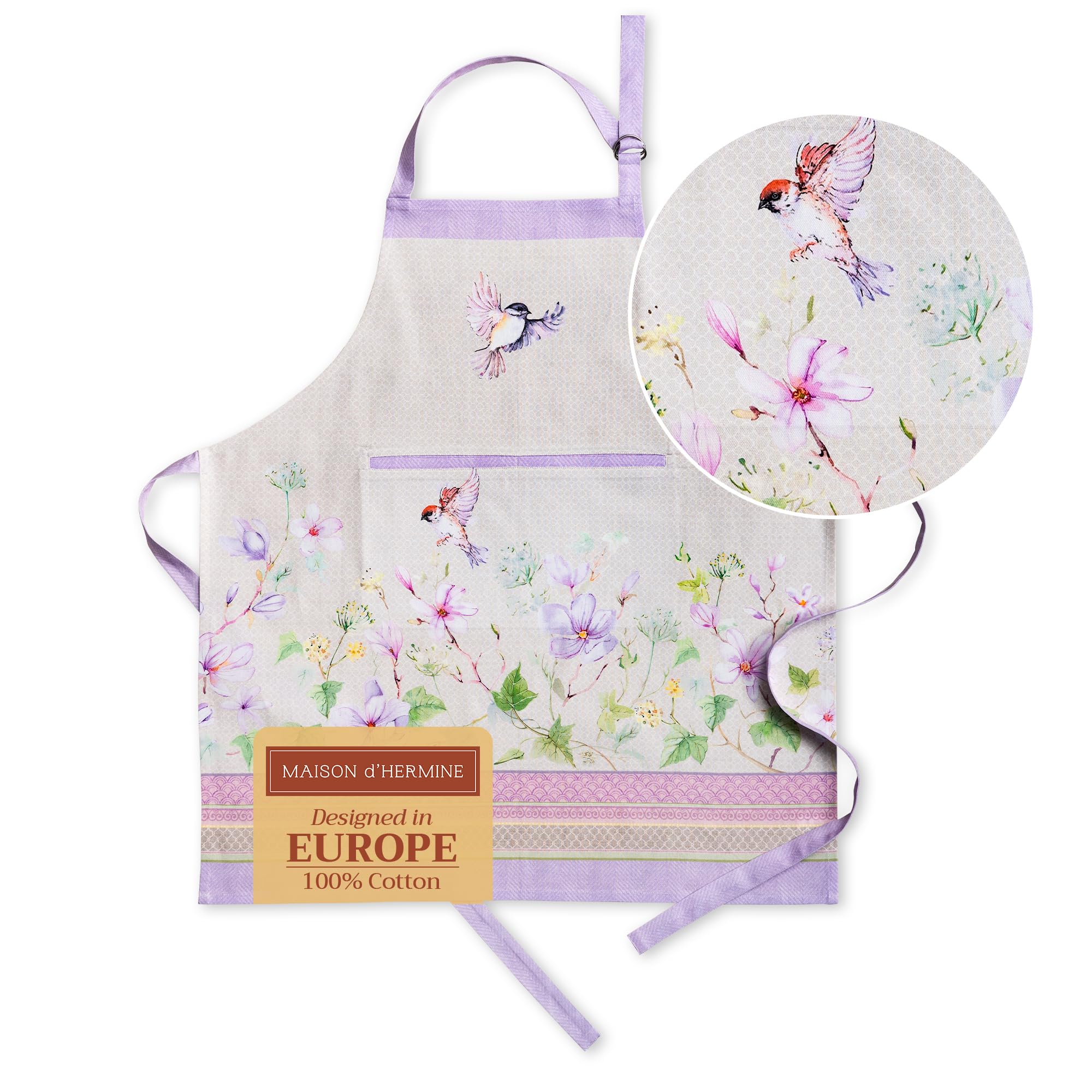 Maison d' Hermine 100% Cotton Apron for women with Pocket Kitchen Chef Spring Summer Apron for Men Cooking Gardening Server Waitress Maid - (Magnolia Mornings, 85 cm x 70 cm)