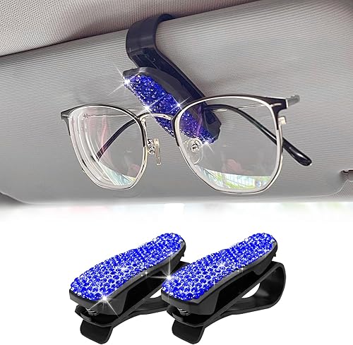 Soportes para lentes de sol para visera solar de automóvil, 2 piezas de diamantes de imitación de cristal brillante para anteojos con clip para