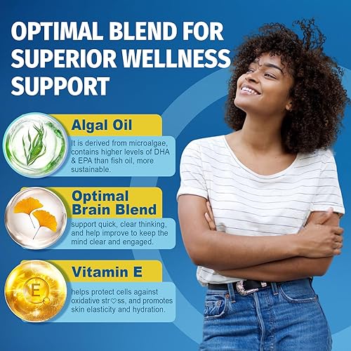 Miniatura 7 de Cápsulas blandas de aceite de pescado Omega 3 con DHA 720 mg EPA 360 mg, relación de algas veganas 21 para ojo cerebral, suplemento Omega 3 de