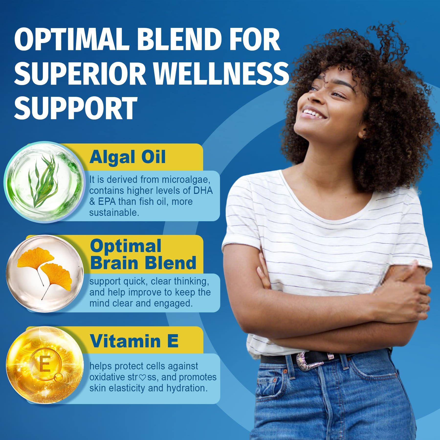 Vegan Omega 3 Algae Oil Supplement, Plant-Based EPA & DHA Fish Oil Alternative with Methylated B12, B6, B9, Vitamin E - Vegan Softgels for Brain, Energy, Immune Support for Women & Men,120 Count — Amazon image 3