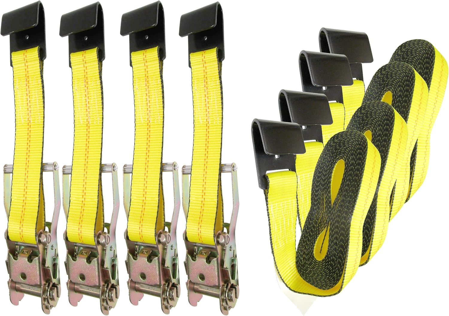 2" x 15' Ratchet Tie Down Strap with Wire Flat Hook for Cargo Control | Trailer & ATV | Off-Road Utility | Professional Quality (4 Pack)
