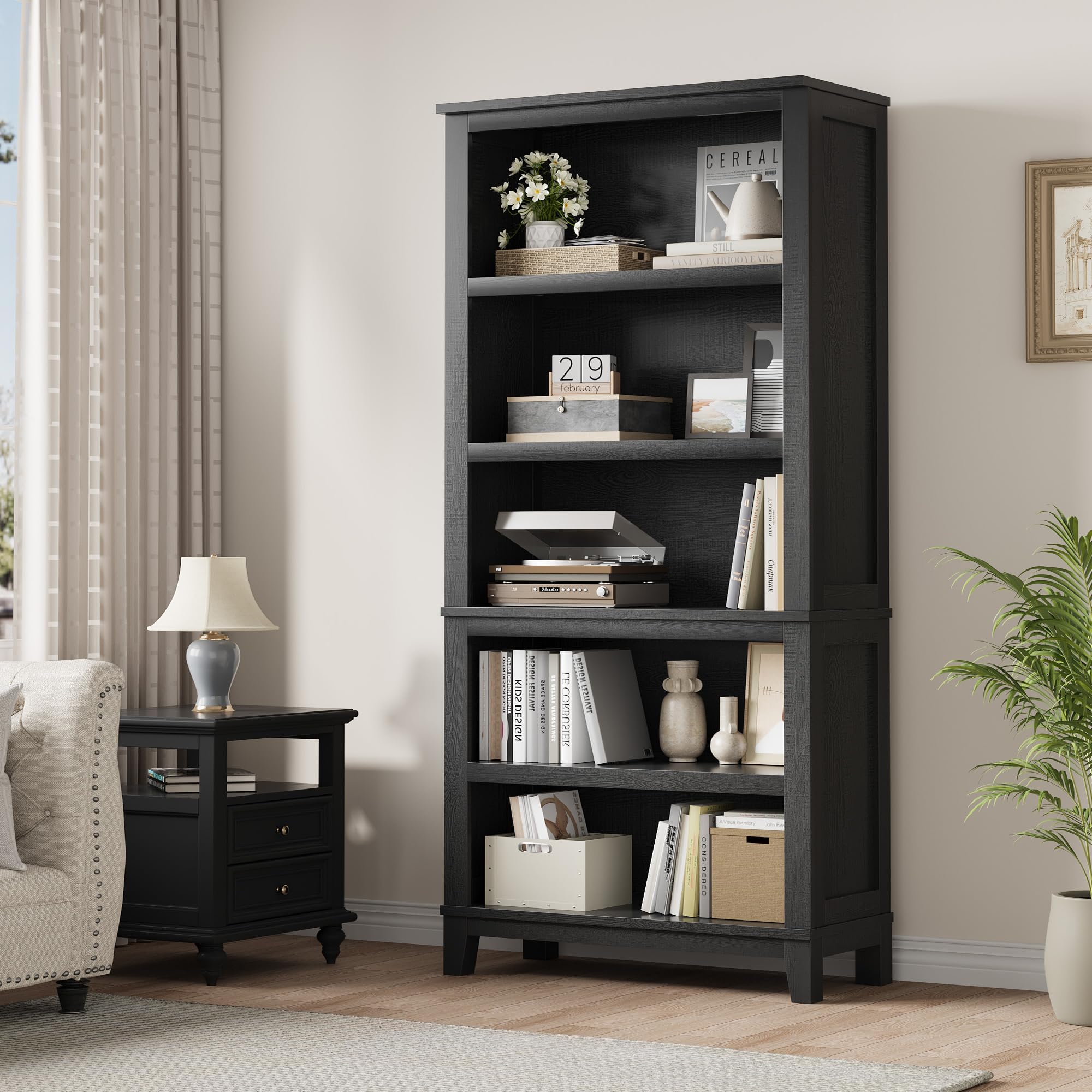 Bücherregal 5 Ebenen, Standregal 80x30x181cm Verstellbar Weiß