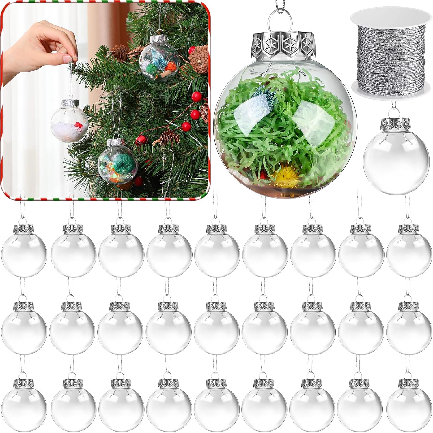 Wettarn 50 Pcs 2.36 Inch Clear Christmas Ornaments Balls Plastic Fillable Ornament Ball with Rope for DIY Craft Xmas Wedding Party Decor 2.36 Inch 50