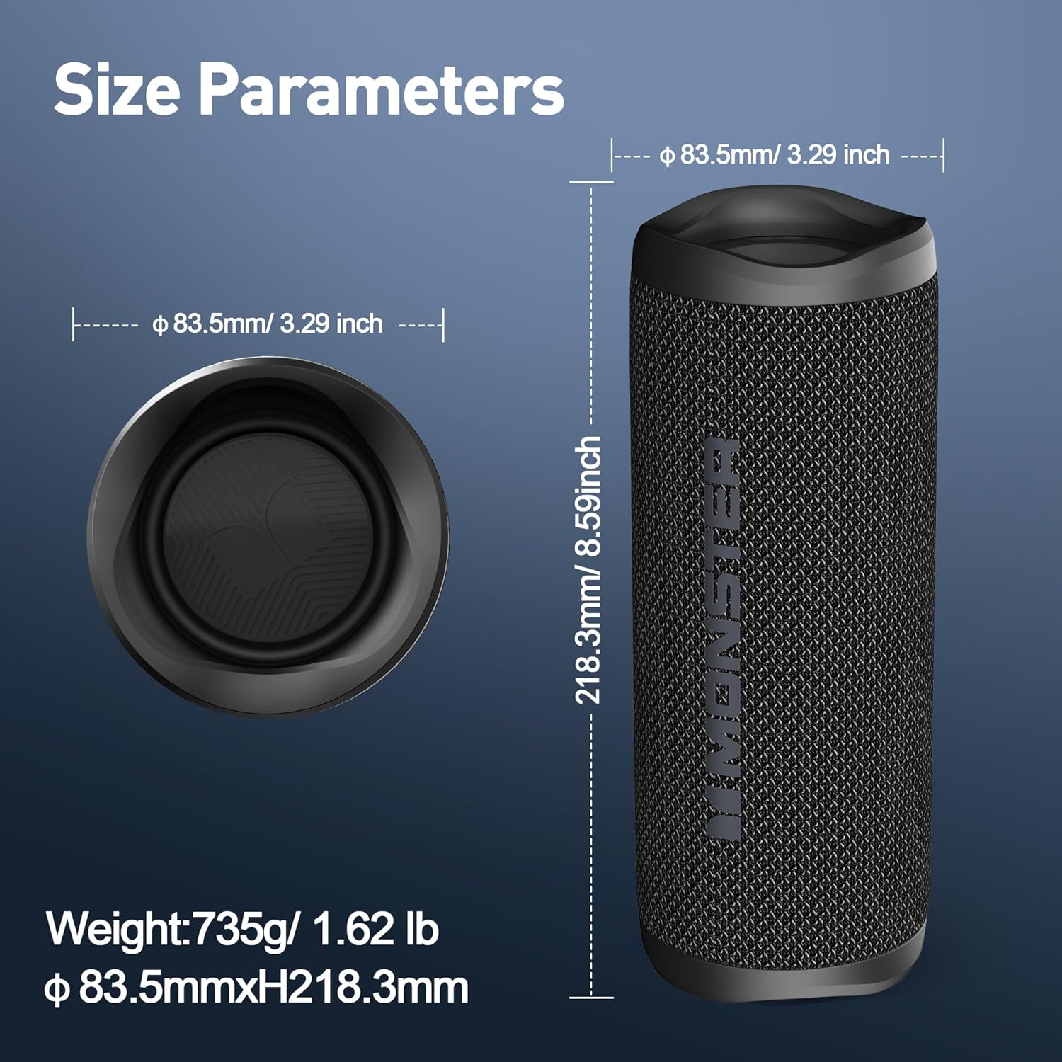 Monster S620 Bluetooth Speaker, Wireless Portable Outdoor Bluetooth Speakers, 60W True Wireless Stereo IPX8 Waterproof, Dual PairingBluetooth 5.4 Built-in Mic, Perfect for Home, Black