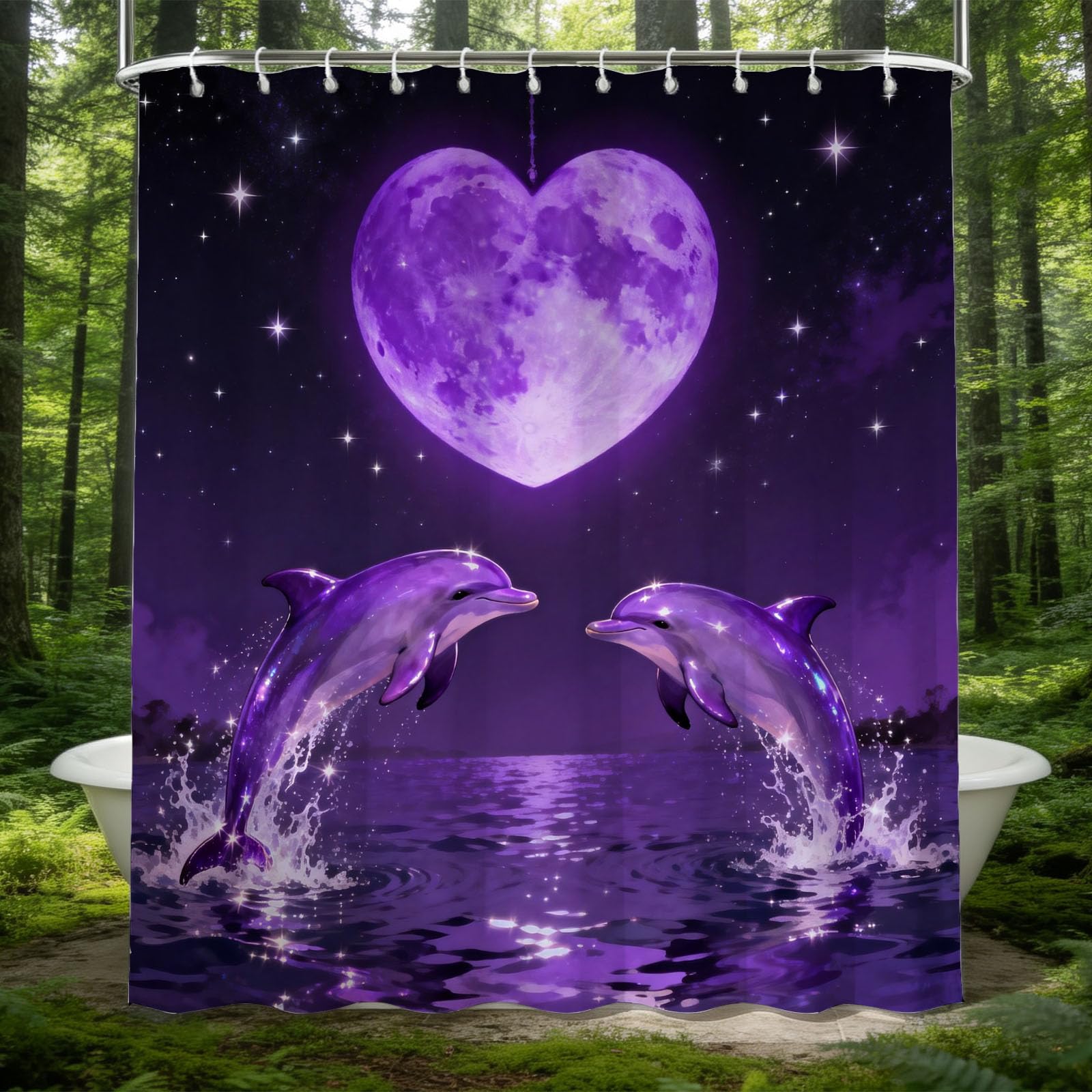 Hongduo 3D Starry Sky Dolphin Shower Curtain for Stalls Bathtubs Ocean Marine Theme Bathroom Decor Shower Curtain Set Polyester Fabric Waterproof 200x200cm/79X79 Inch with Hooks