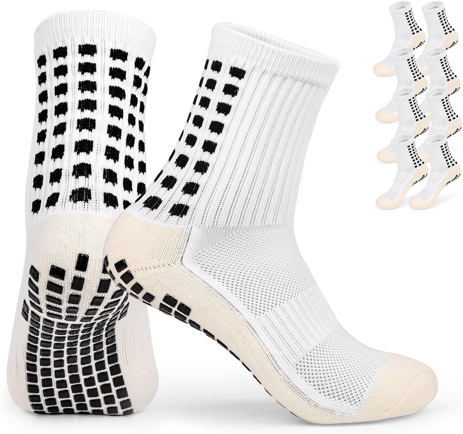 YUFREE SUNMen's Soccer Socks - Non Skid Anti Slip Socks for Football Basketball Hockey Rugby Sports 4 Pair White