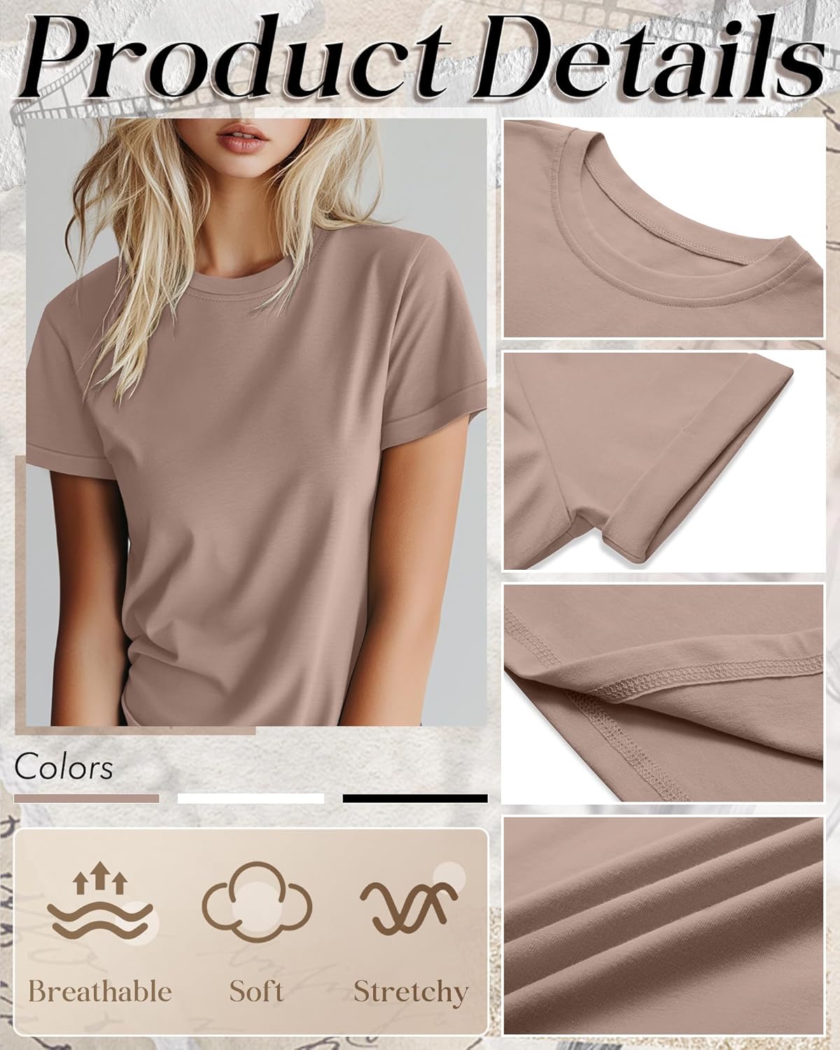 Huukeay 3 Pack Women's Cotton T Shirts Casual Short Sleeve Tunic Tops Crewneck Summer Loose Fit Plain Basic Tee - Image 5