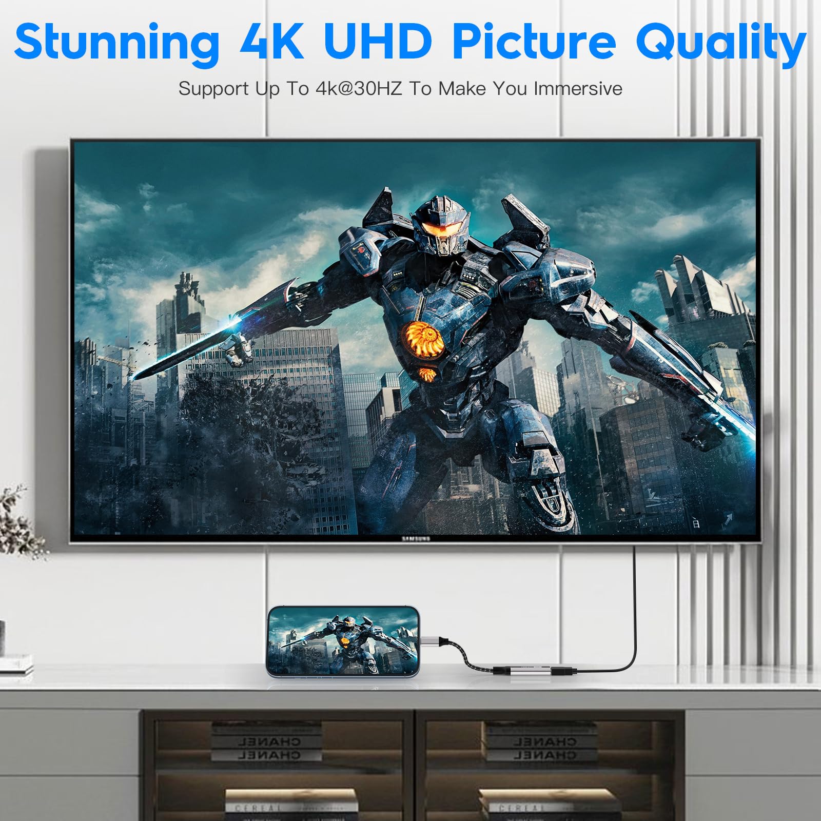 Adattatore HDMI USB C, 4K Da Thunderbolt 3 a HDMI compatibile con iPhone 15Pro/15Pro Max,MacBook Pro/Air,Dell XPS 15/13,iPadPro/Air,Pixelbook,Samsung Galaxy S/NOTE,SurfacePro Grey