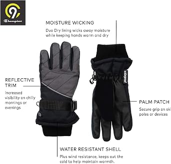 C9 Champion Kids Unisex Cold Weather Windproof and Waterproof Snow and Ski Gloves with Reflective Trim