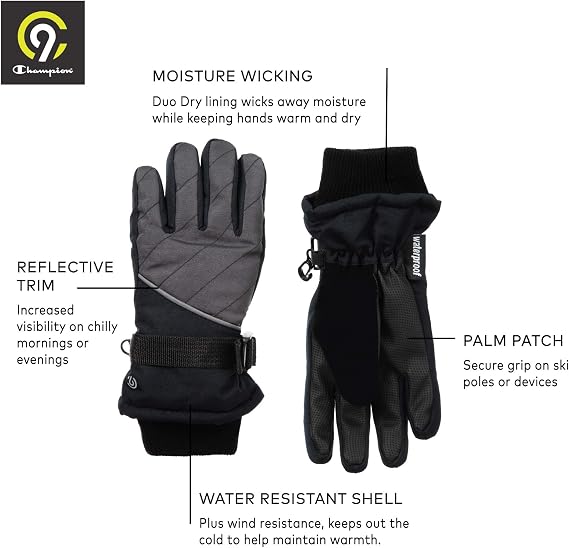 C9 Champion Kids Unisex Cold Weather Windproof and Waterproof Snow and Ski Gloves with Reflective Trim