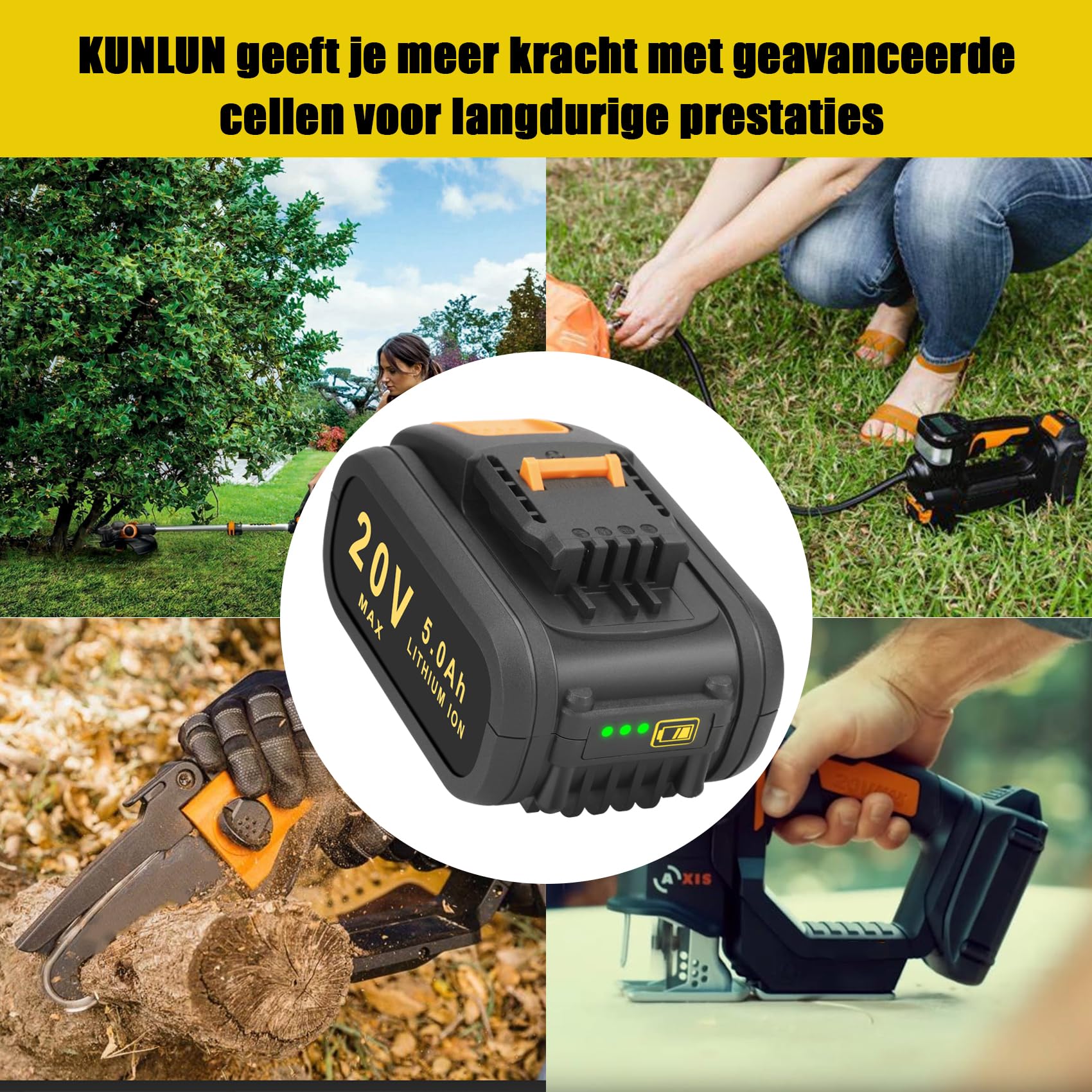 4 x 6,0 Ah / 6000 mAh vervangende accu WA3553/WA3551 voor Worx 20V accu-elektrisch gereedschap WA3551 WA3572 WA3553 WX390 WX176 WX178 WU268 WA3551 WX166.4 WX372.1 WX80 0 WG259E WA3760 WA3881