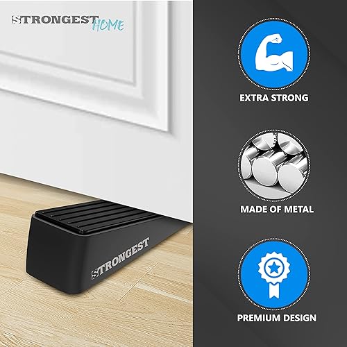 Vista 57 de Strongest Home Cuña de tope de puerta resistente (6 piezas cromadas), tope de puerta de goma antideslizante y metal para puertas pesadas, funciona