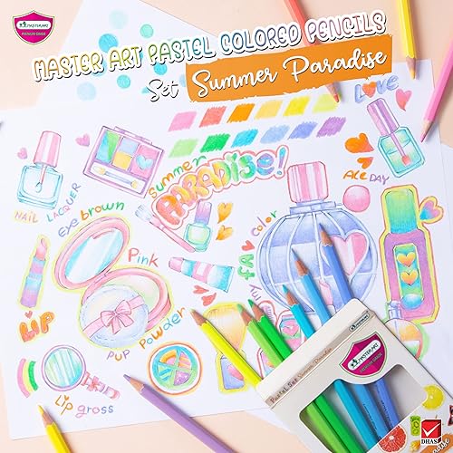 Miniatura 6 de MASTERART Lápices de colores pastel, 12 colores para niños y adultos (pasteles de paraíso de verano)
