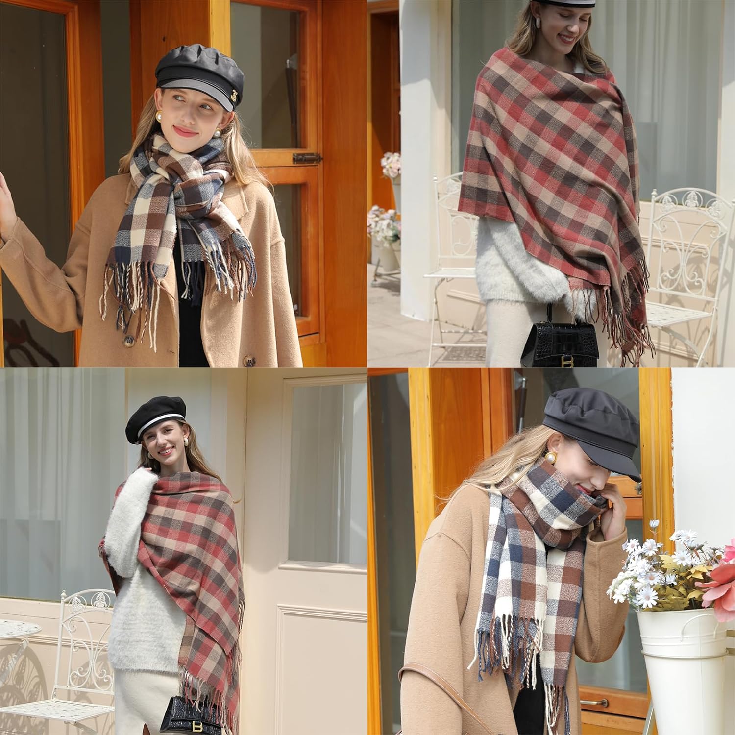 Women Scarf Fashion Long Plaid Shawls Wraps Big Grid Winter Warm Lattice Large Scarves Gifts Cold Weather Accessories