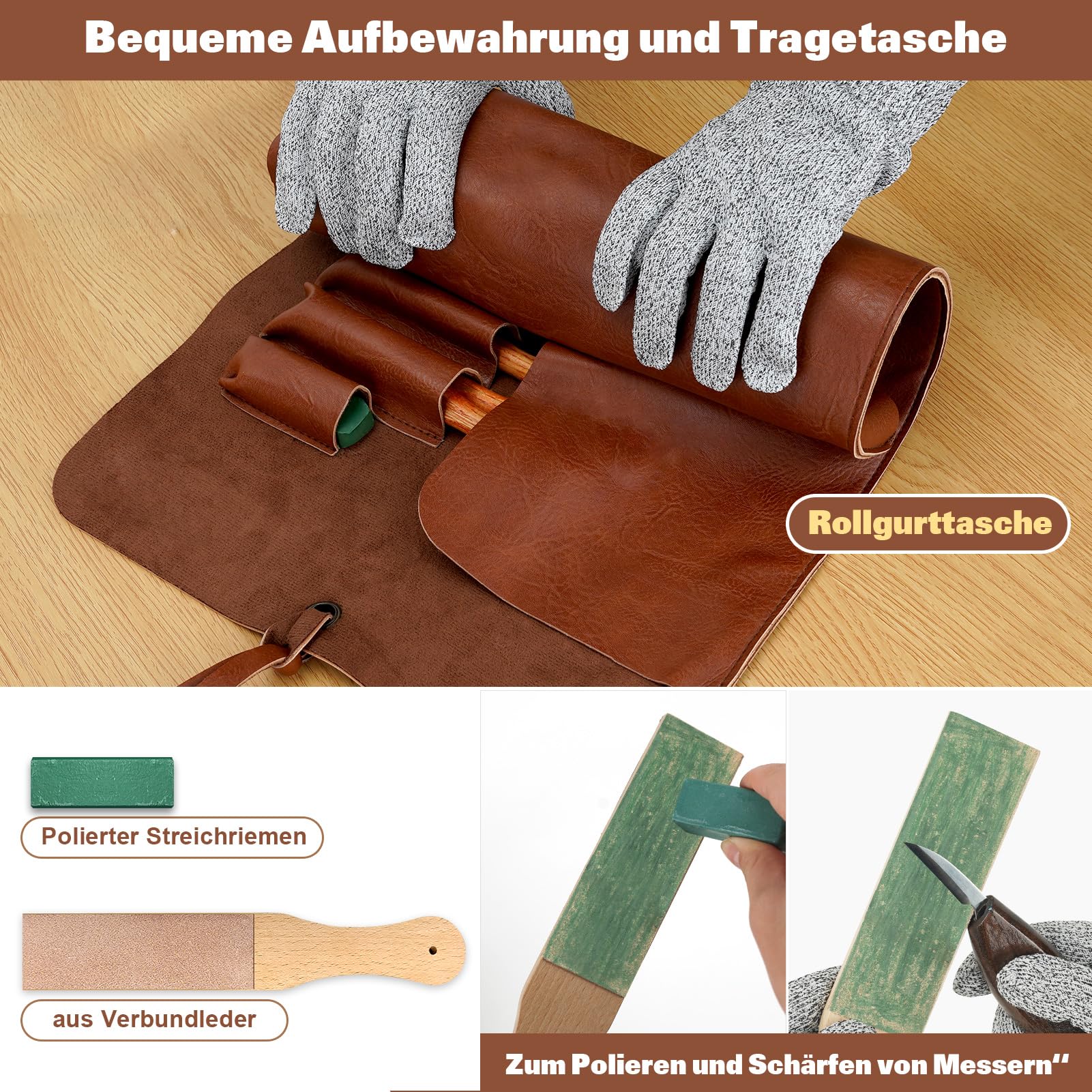 Holzschnitzwerkzeuge, 15-teiliges Holzschnitzset mit PU-Aufbewahrungstasche, Holzschnitzset mit 6 Schnitzmessern und 5 Detail-Schnitzmessern für Erwachsene, Holzschnitz-DIY，kürbis schnitzset