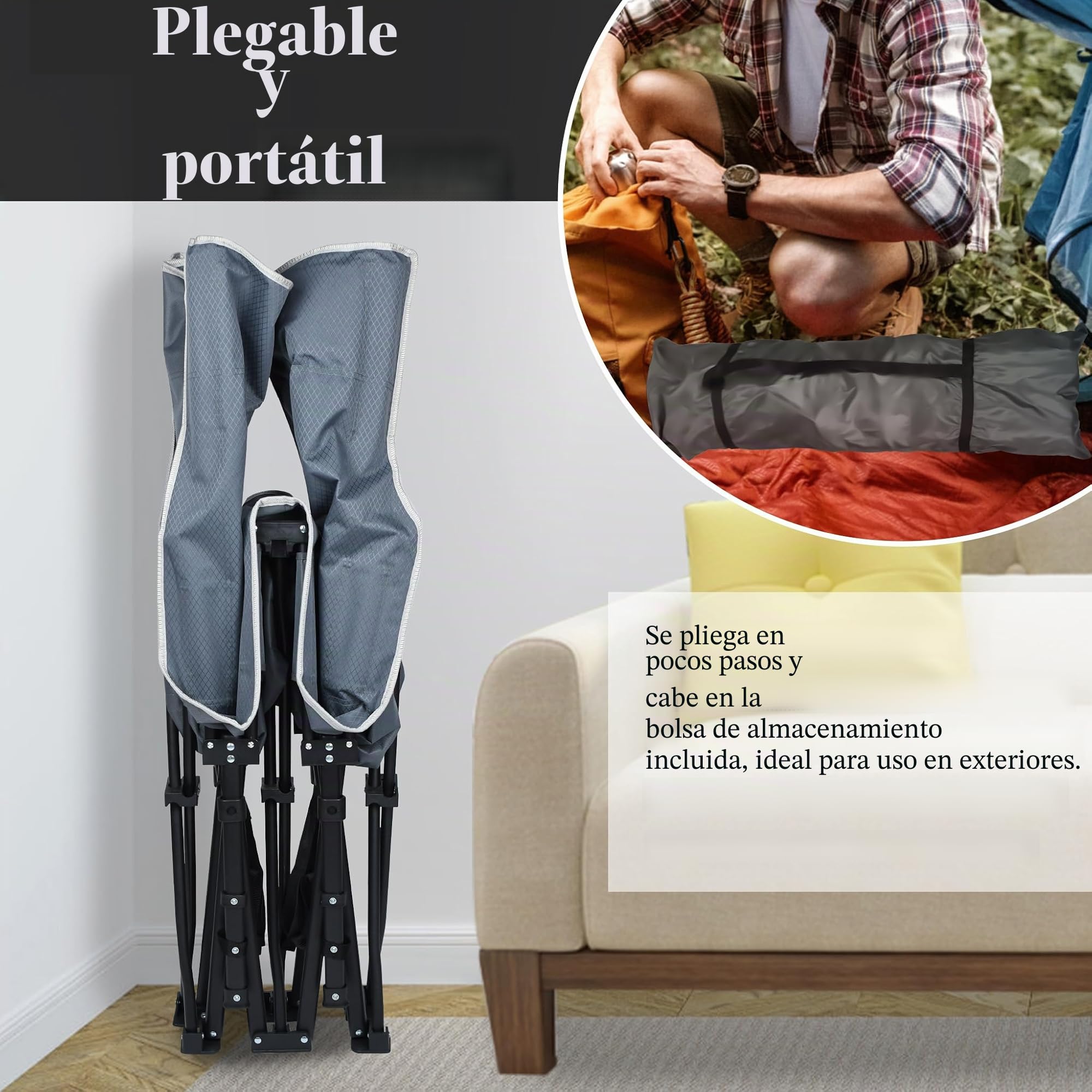 UISEBRT Cama de camping plegable portátil con bolsa de transporte y bolsillo lateral, estable de tejido Oxford, soporta hasta 250 kg, ideal para interiores y exteriores