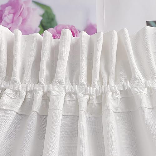 Miniatura 5 de Cortinas de lino con cenefa para ventana de tratamiento de ventana, bolsillo para sala de estar, 2 paneles blancos de 35 x 35 pulgadas de alto