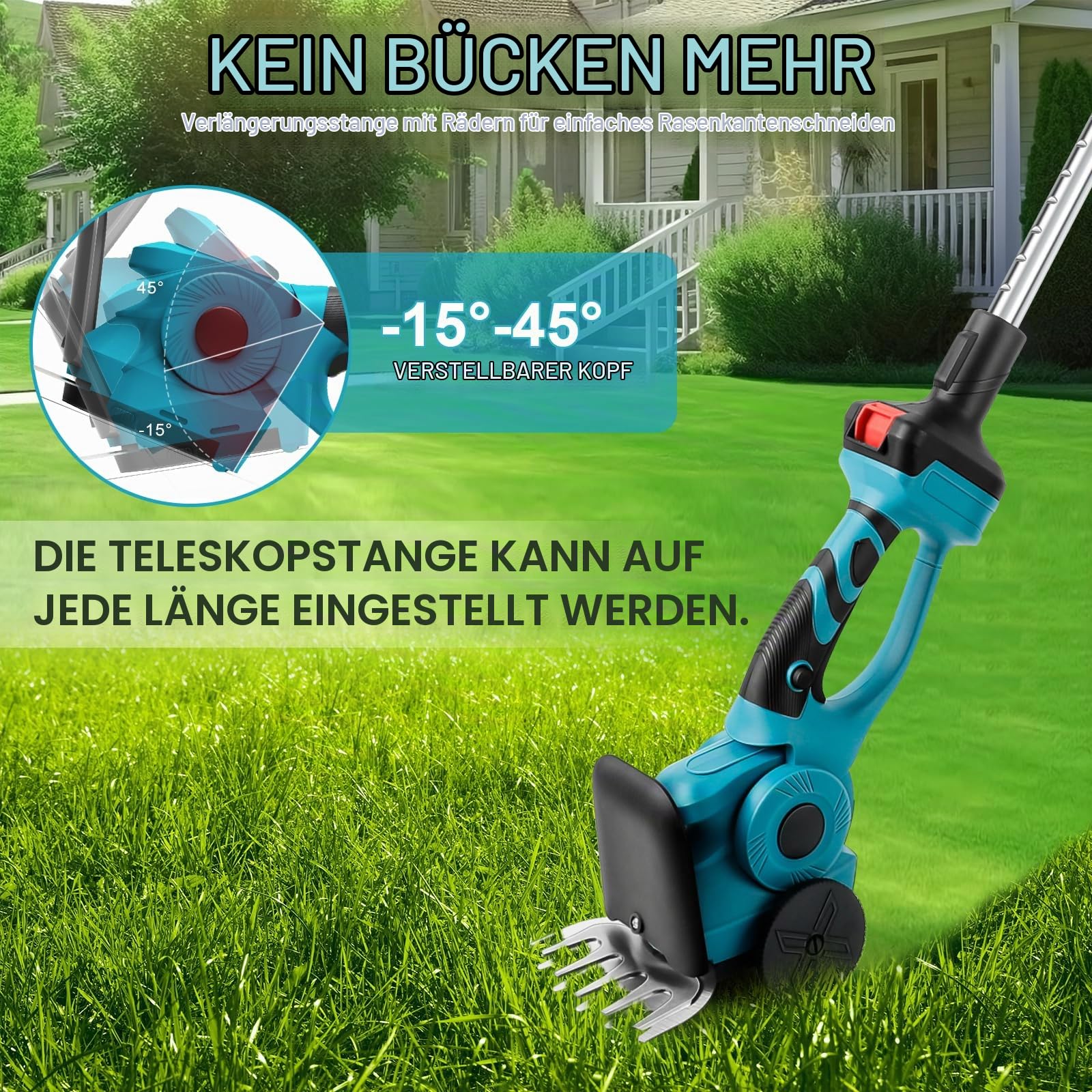 3 in 1 Akku Teleskop Heckenschere kompatibel mit Makita 18V, Akku Grasschere und Strauchschere Messerlänge 220 mm & 130mm, 90°abwinkelbarer Kopf für Strauch und Heckenschnitt (ohne Akku)