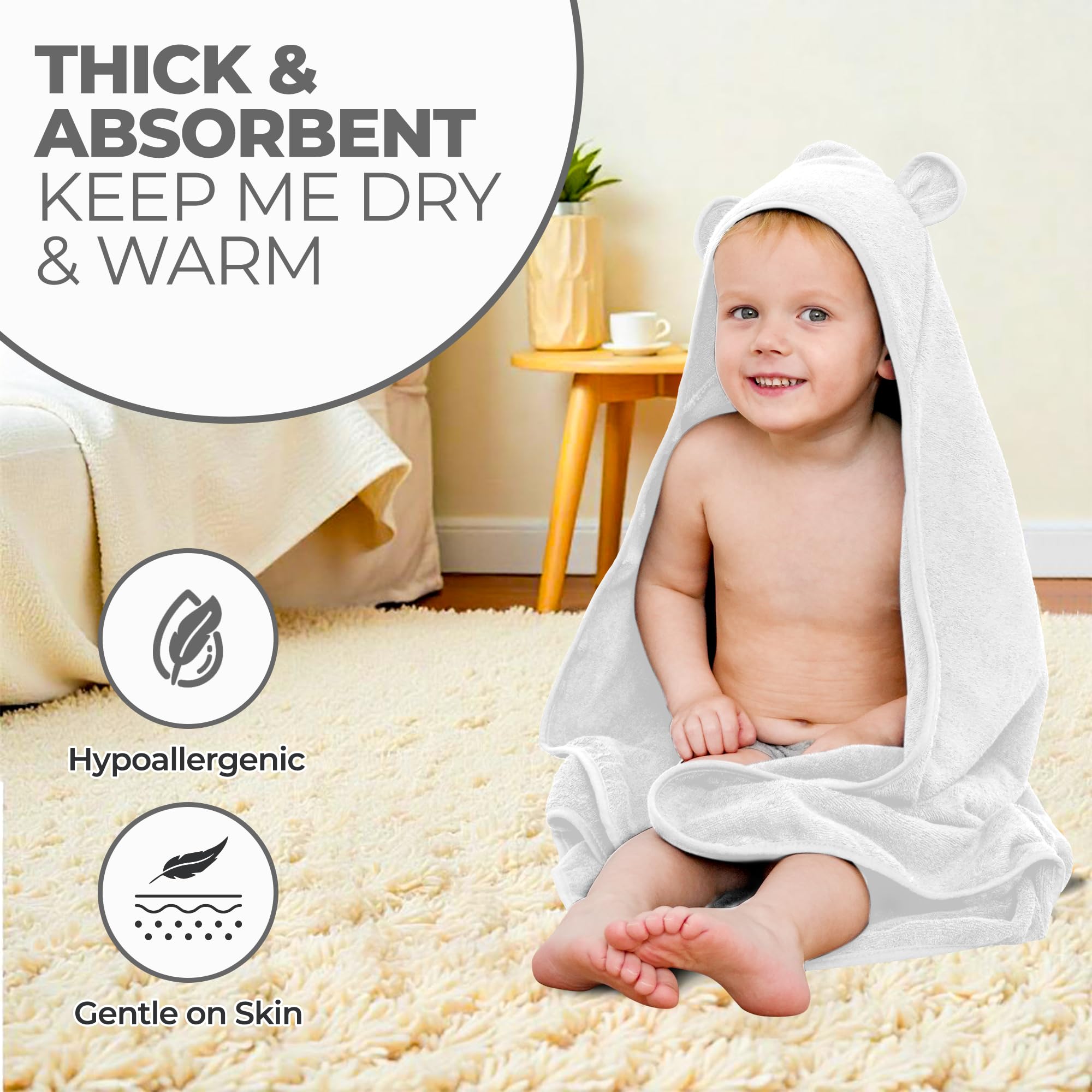 Poncho de algodón orgánico para niños y niñas de 0 a 5 años, toalla de baño absorbente con orejas de oso de calidad prémium