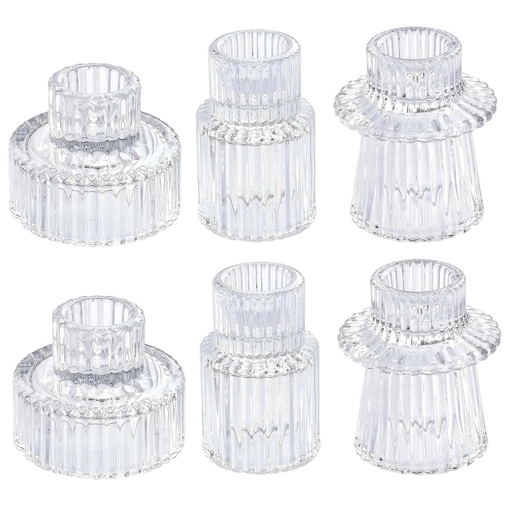 Porte-chandelles en verre clair lot de 6 bougeoirs transparents coniques