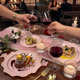 WDF 350Pcs Pink Plastic Plates - Pink and Gold Disposable Plates 50Guest Plastic Dinnerware for Baby Shower/Birthday/Wedding/Valentine\'s Day