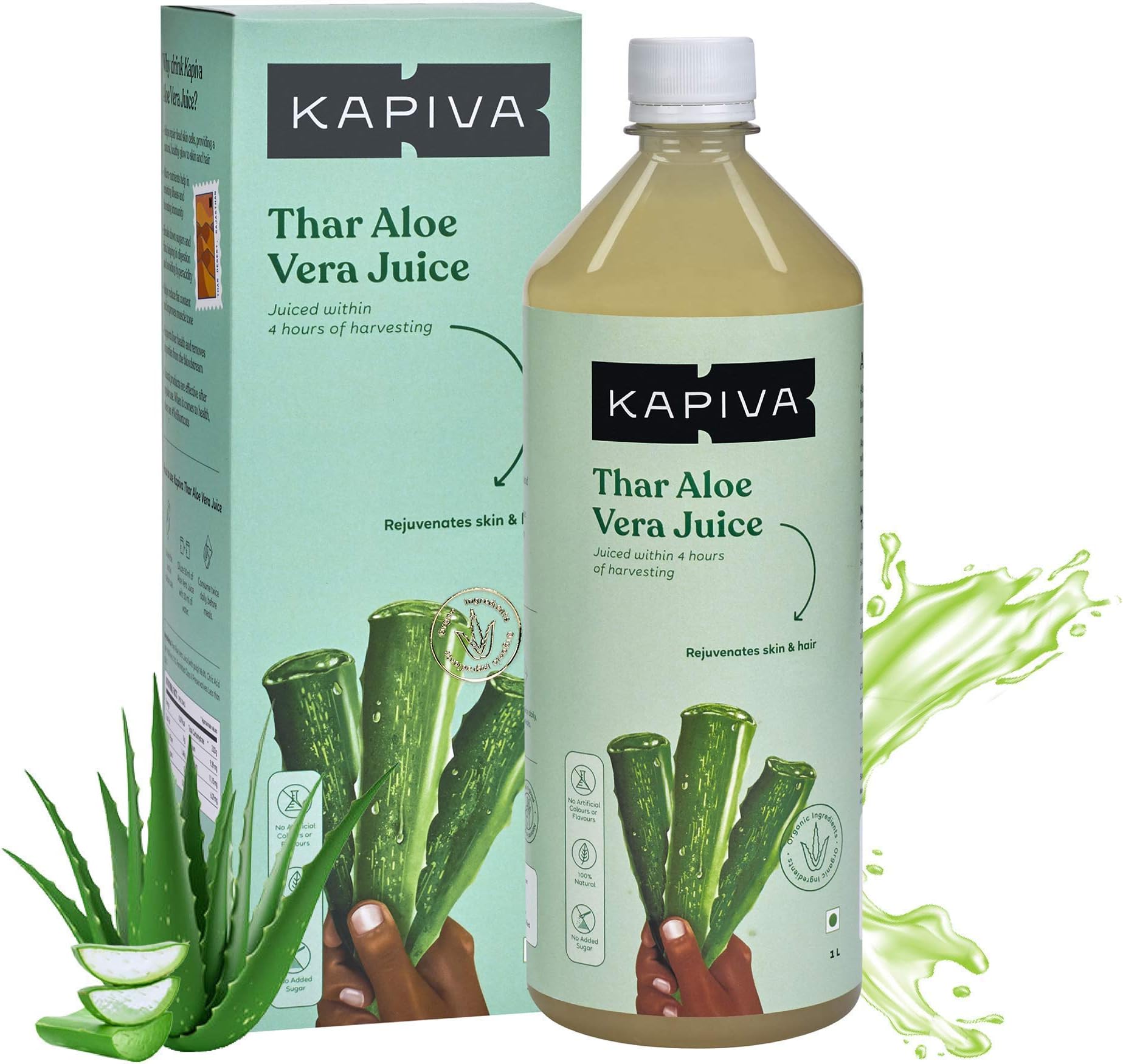 Thar Aloe Vera Juice (With Pulp) | Rejuvenates Skin And Hair | Natural Juice Made Within 4 Hours Of Harvesting | No Added Sugar, 1L