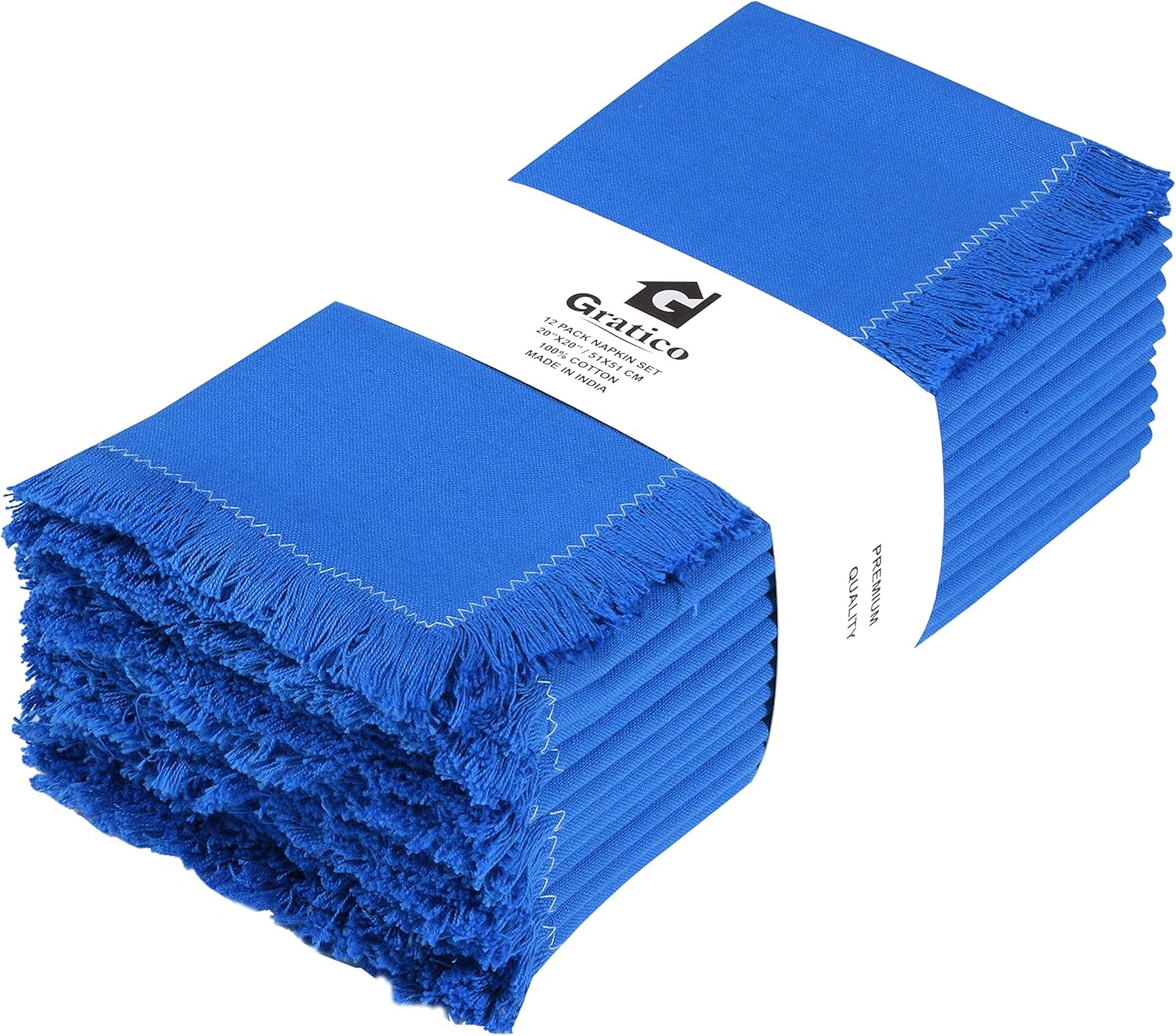 Gratico Dinner Napkins (20X20 in) Cotton, Slub Set of 12 Royal Blue Cloth Napkins