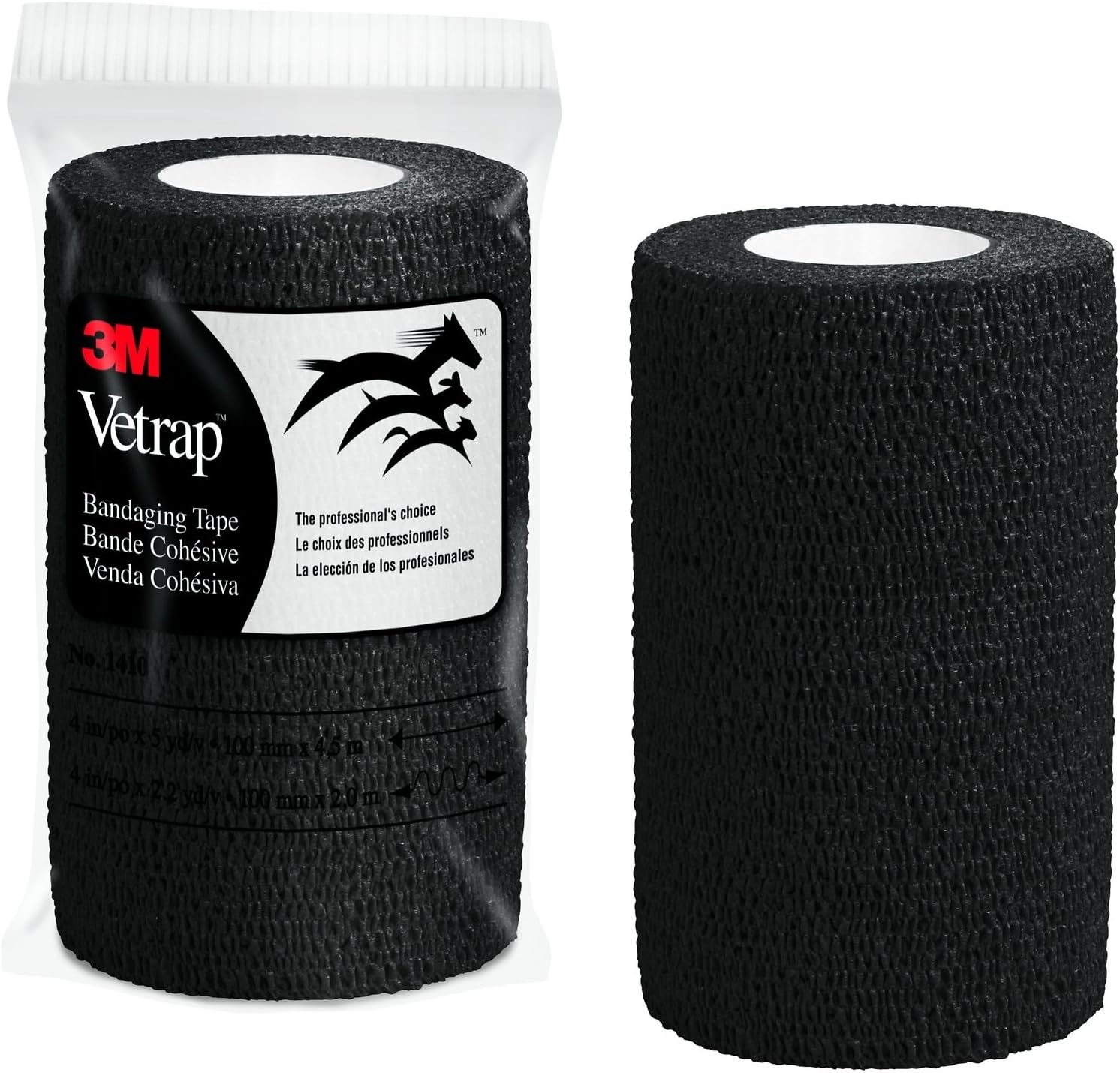3M Vetrap 4" Bold Color Bandaging Tape, 4"x 5 Yards, Pillow Box, 6 Rolls (Black)