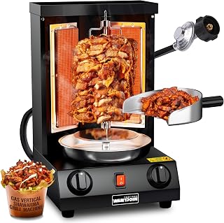 WantJoin Shawarma Grill Machine, Gas Vertical Rotisserie with 2 Burners for Home, Countertop Rotating Doner Kebab Oven Broiler Gyro Maker with Shovel, 110V, Black