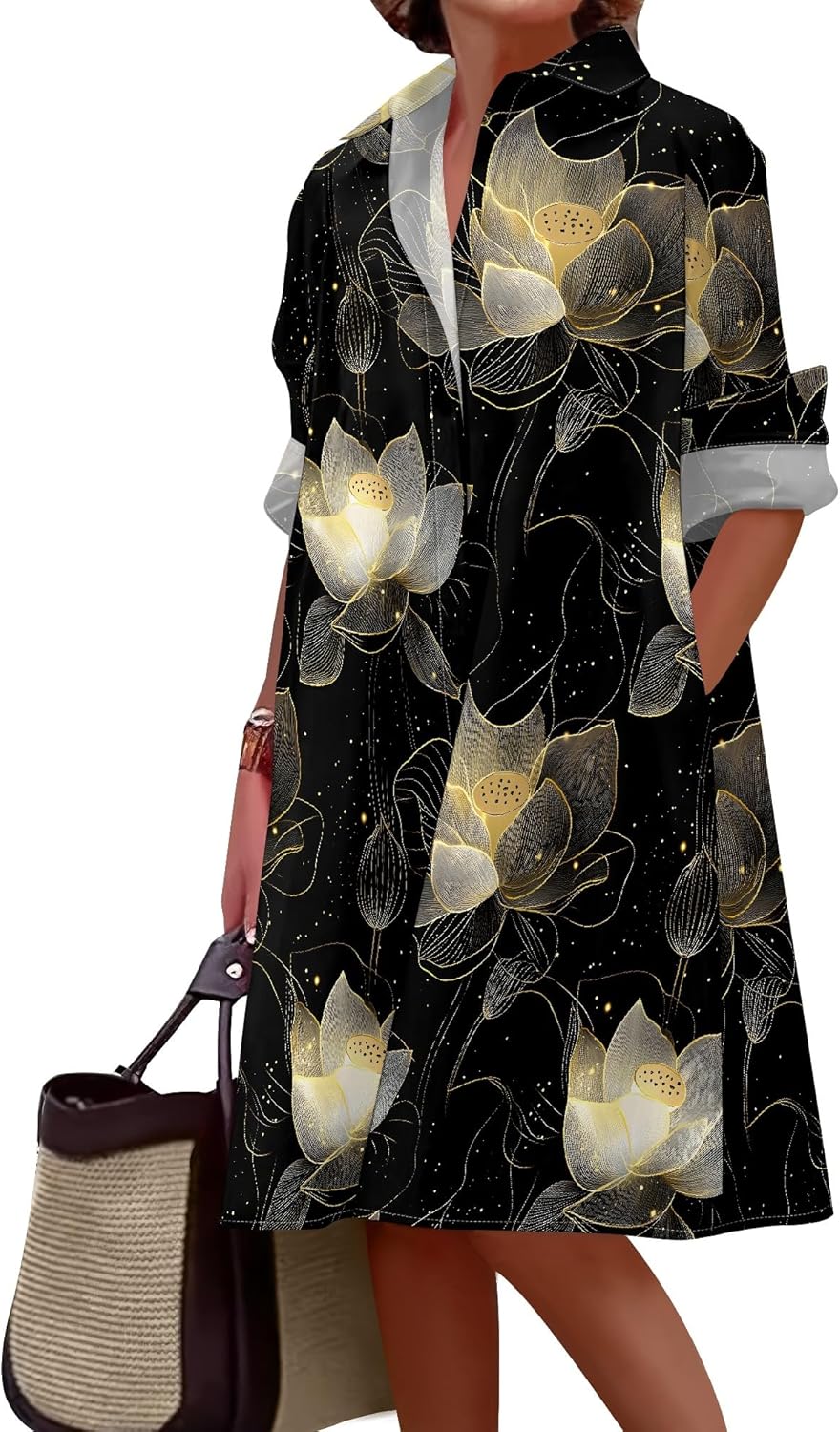 Medlor Shirt Dresses for Women 2025 Summer Long Sleeve Casual Plus Size Floral Printed Beach Vacation Dress with Pockets