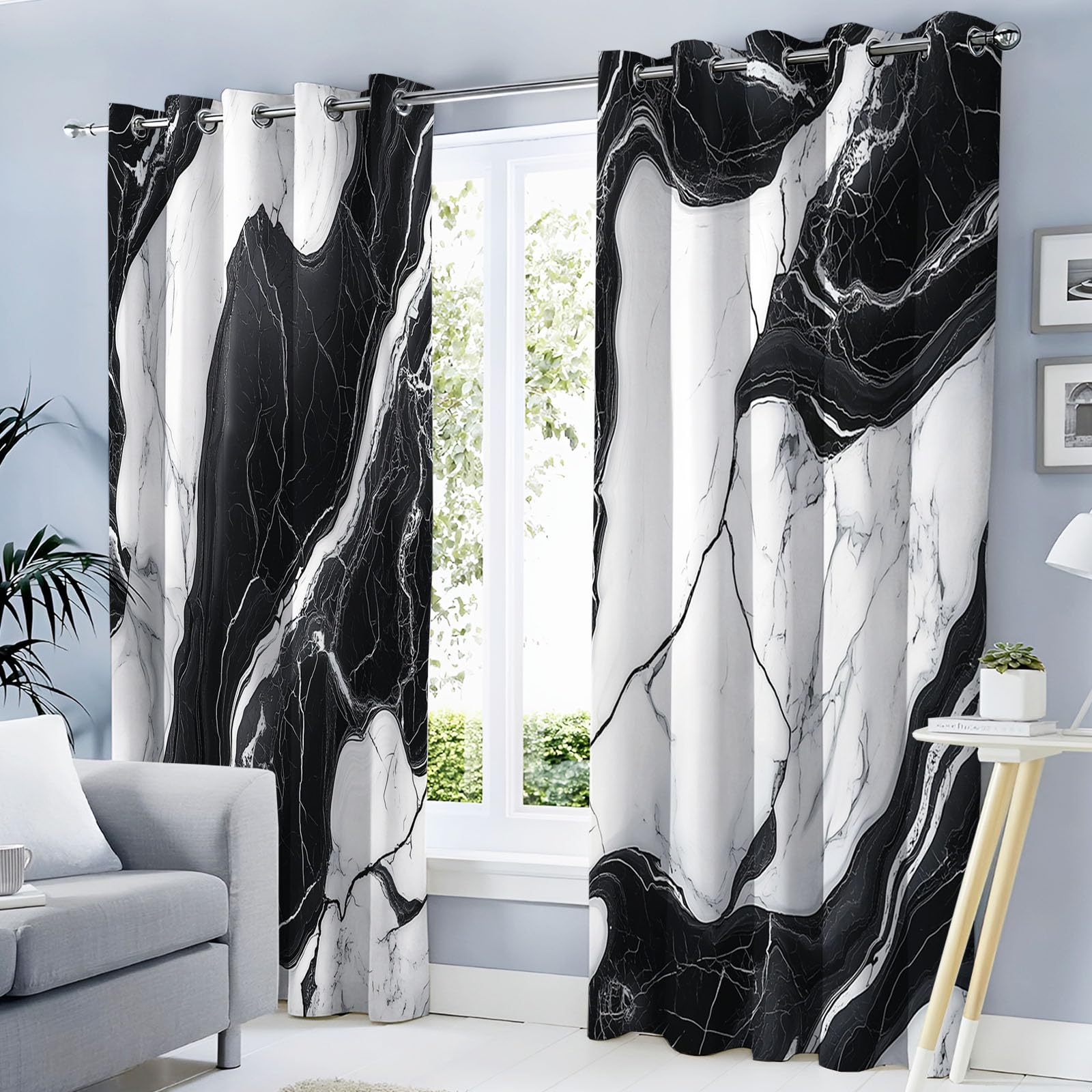 Rideau occultant cuisine et salon motif marbre abstrait pour une ambiance cosy