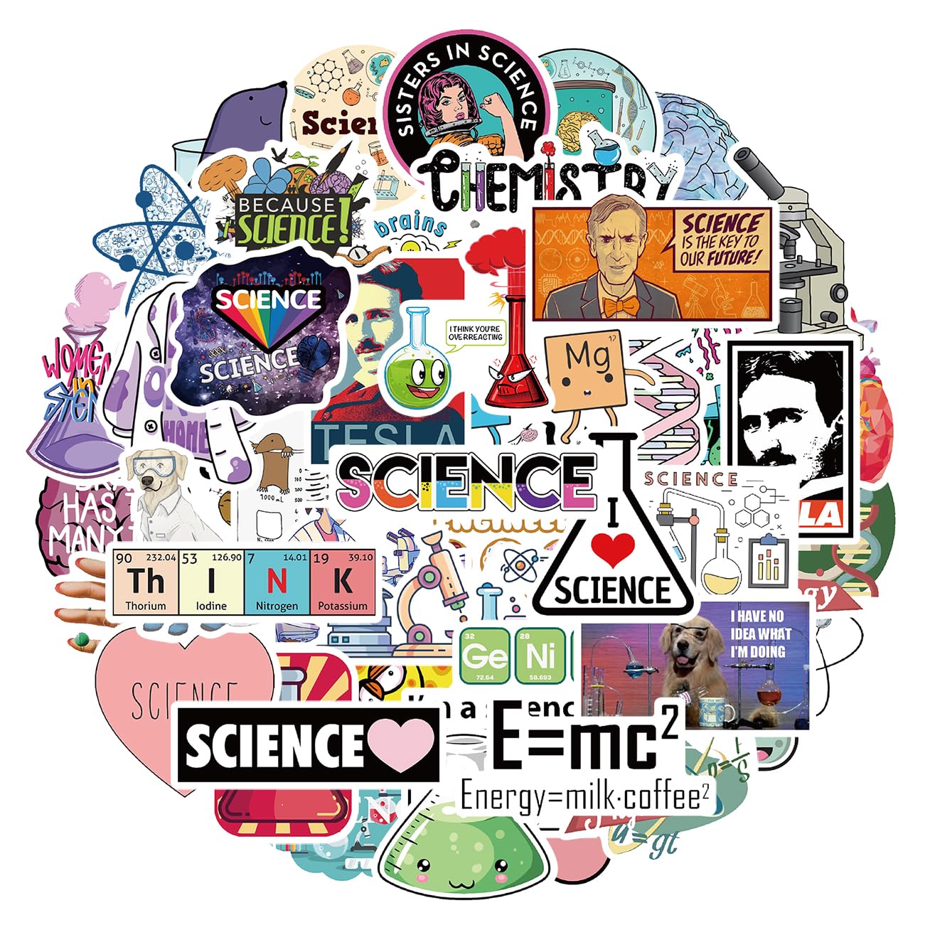 POPNWOW 50 Stück Labor Math Physik Chemie Aufkleber Set, Wasserdicht Vinyl Lab Stickers für Reisekoffer Gepäck Laptop Wasserflasche iPad Handy Fahrrad Skateboard Helme Gitarre
