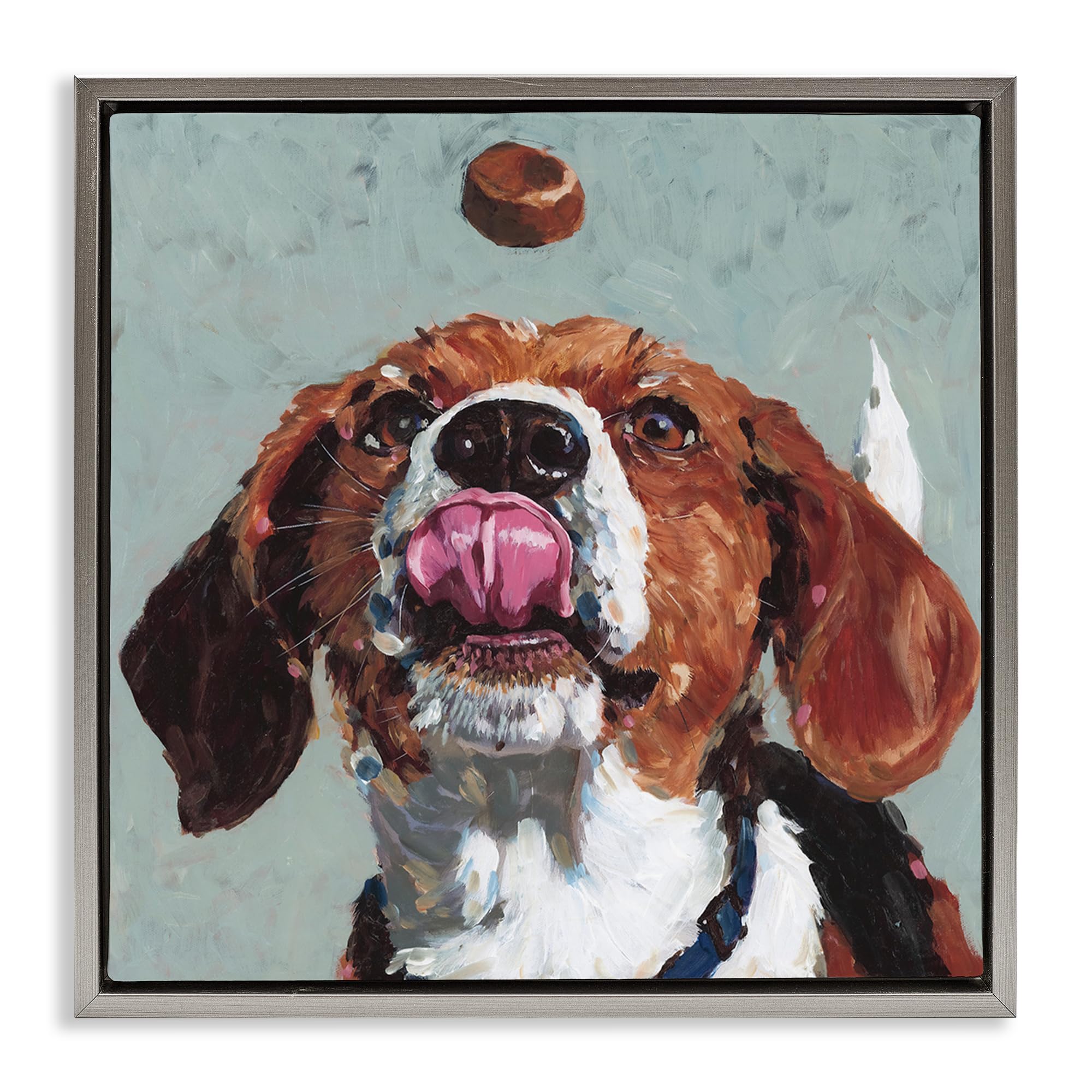 Playful Beagle Treat Portrait, 17 x 17 Inch Canvas in Floater Frame