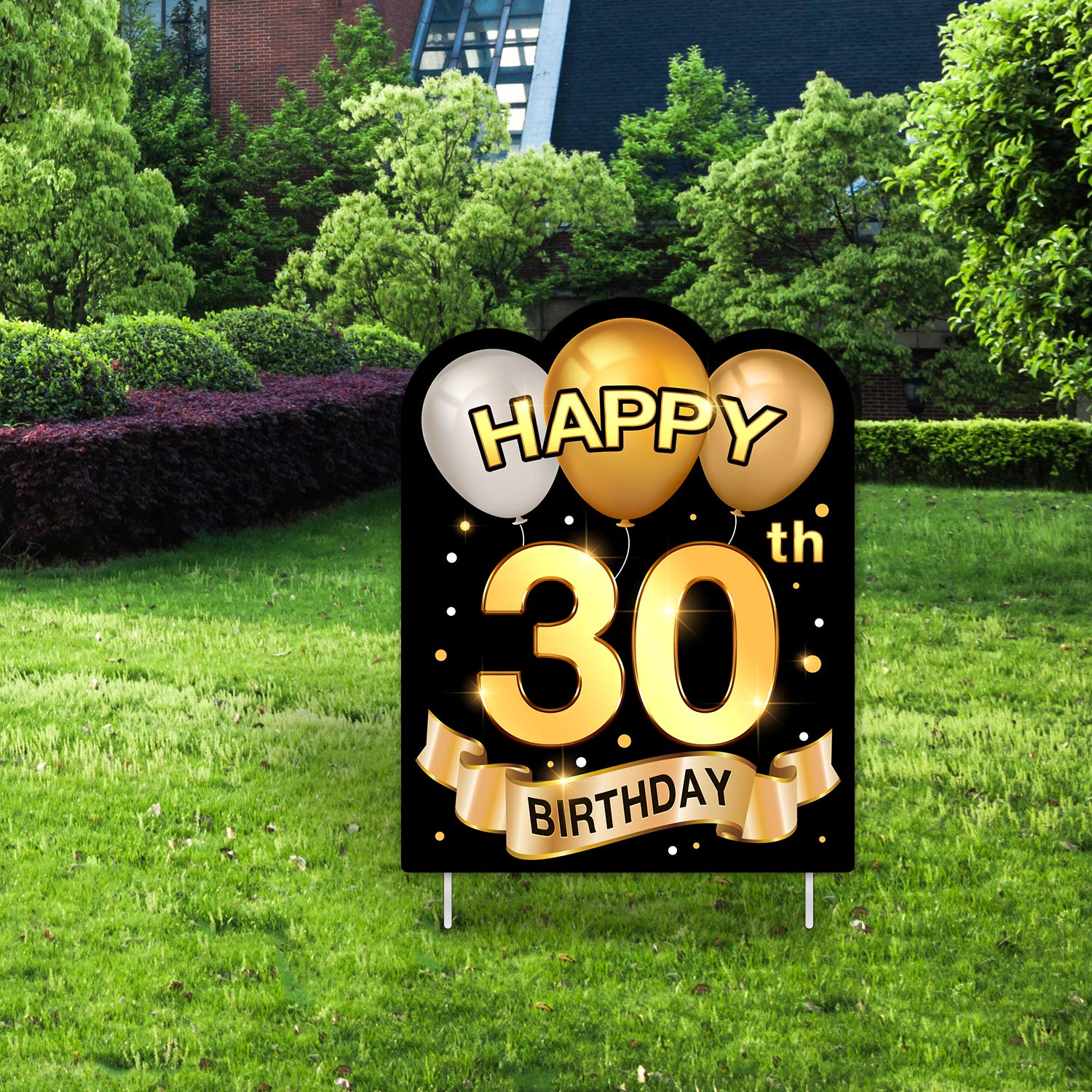 Yangmics Direct 30th Birthday 1990 - Outdoor Lawn Sign - Yard Sign - 1 Piece -Black Gold