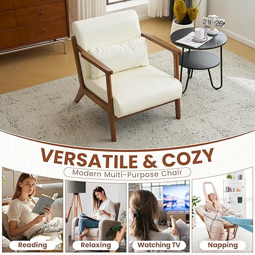 Miniatura 8 de MOJAY Silla Decorativa Moderna con Otomano, Sillón de Salón Tapizado en Cuero Sintético para Dormitorio, Balcón, Recepción