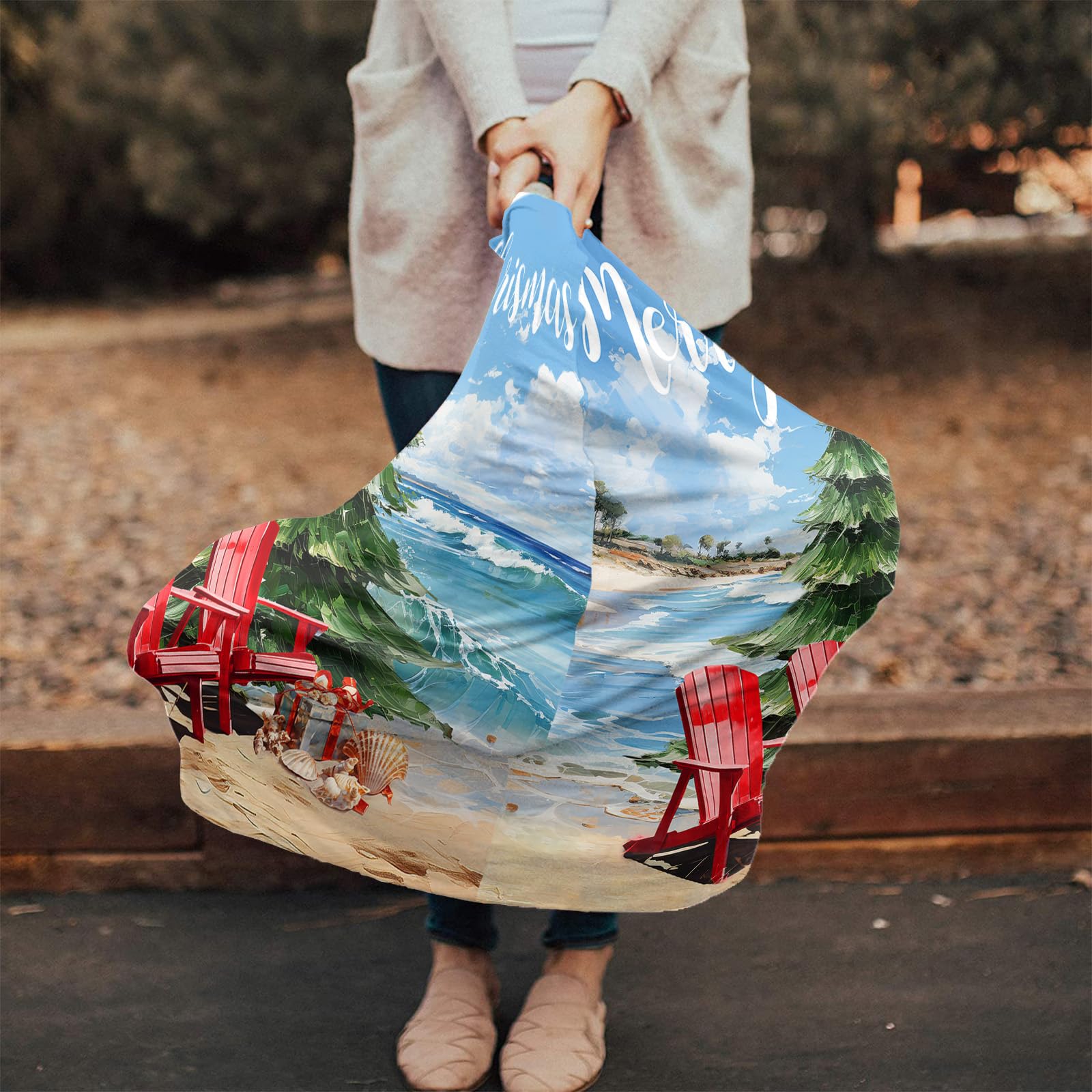 Nursing Cover for Breastfeeding Scarf, Beach Chairs Seashells Waves Xmas Tree Christmas Baby Car Covers Super Soft Multi Use for Canopy Shopping Cart Cover Blanket Stroller Cover